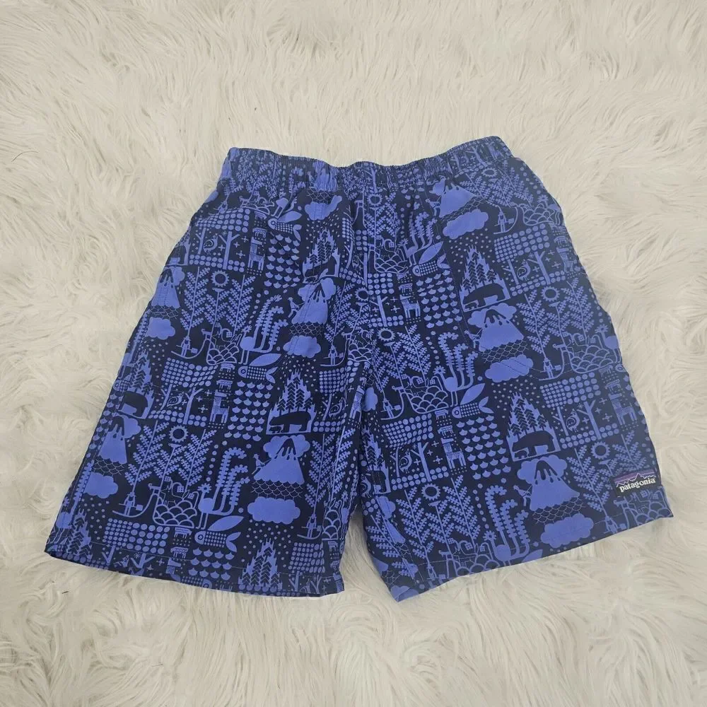 Patagonia Baggies Shorts Boys Size Medium McQuail/Imperial Blue Swim Trunks